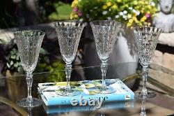 4 Vintage Etched Tall Wine Glasses Water Goblets, 1950's