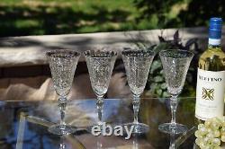 4 Vintage Etched Tall Wine Glasses Water Goblets, 1950's