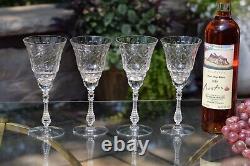 4 Vintage Etched Tall Wine Glasses Water Goblets, Rock Sharpe, 1950's