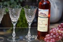 4 Vintage Etched Tall Wine Glasses Water Goblets, Rock Sharpe, 1950's