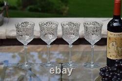 4 Vintage Etched Tall Wine Glasses Water Goblets, Rock Sharpe, 1950's