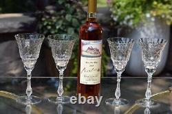 4 Vintage Etched Tall Wine Glasses Water Goblets, Rock Sharpe, 1950's