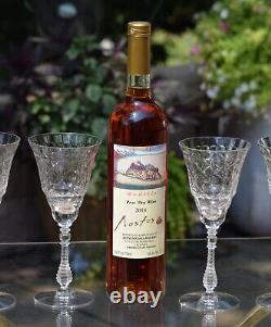 4 Vintage Etched Tall Wine Glasses Water Goblets, Rock Sharpe, 1950's