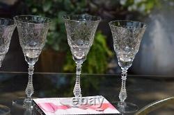 4 Vintage Etched Tall Wine Glasses Water Goblets, Rock Sharpe, 1950's