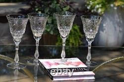 4 Vintage Etched Tall Wine Glasses Water Goblets, Rock Sharpe, 1950's