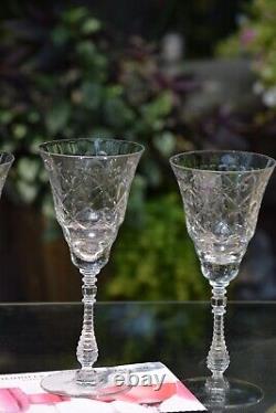 4 Vintage Etched Tall Wine Glasses Water Goblets, Rock Sharpe, 1950's