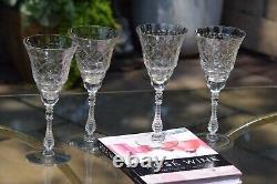 4 Vintage Etched Tall Wine Glasses Water Goblets, Rock Sharpe, 1950's
