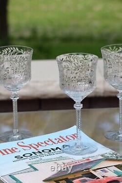 4 Vintage Etched Tall Wine Glasses Water Goblets, Rock Sharpe, 1950's