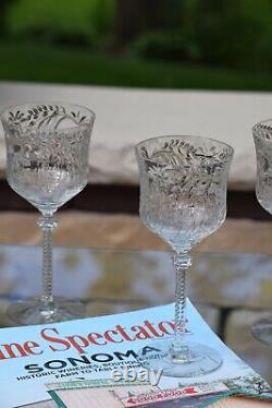 4 Vintage Etched Tall Wine Glasses Water Goblets, Rock Sharpe, 1950's