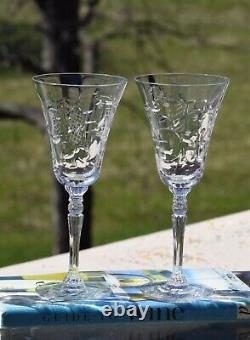 4 Vintage Etched Wine Glasses Water Goblets, 1950's, Vintage Weddings
