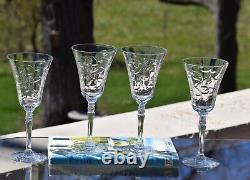 4 Vintage Etched Wine Glasses Water Goblets, 1950's, Vintage Weddings