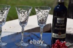 4 Vintage Etched Wine Glasses Water Goblets, 1950's, Vintage Weddings