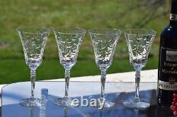 4 Vintage Etched Wine Glasses Water Goblets, 1950's, Vintage Weddings