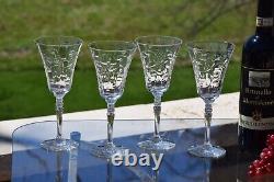 4 Vintage Etched Wine Glasses Water Goblets, 1950's, Vintage Weddings
