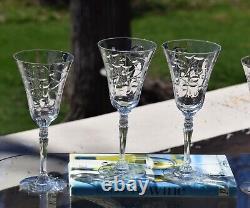 4 Vintage Etched Wine Glasses Water Goblets, 1950's, Vintage Weddings