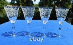 4 Vintage Fostoria Needle Etched Chintz 7 5/8 Tall Crystal Water/Wine Goblets