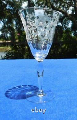 s Fostoria CHINTZ  Water Wine Goblet 7 5/8 " Tall Etched Bowl Ball Stem 