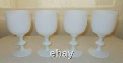 4 Vintage French Portieux Vallerysthal White Opaline Wine Water Goblets (b4)