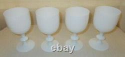 4 Vintage French Portieux Vallerysthal White Opaline Wine Water Goblets (b4)