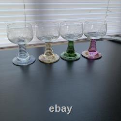 4 Vintage German Roemer Glasses Beehive Stem & Etched Grape Design