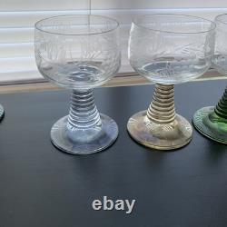4 Vintage German Roemer Glasses Beehive Stem & Etched Grape Design