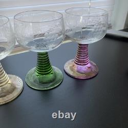 4 Vintage German Roemer Glasses Beehive Stem & Etched Grape Design