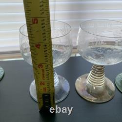 4 Vintage German Roemer Glasses Beehive Stem & Etched Grape Design