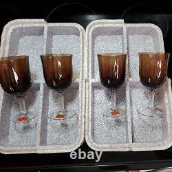 4 Vintage Gorham Reizart HandBlown Minstrel Brown Twisted Stem Wine Glass-RARE