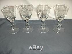 4 Vintage Heisey Glass Crystal Heisey Rose 5 1/8 Wine Goblets 5072 Optic NICE