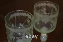 4 Vintage Murano Hand Blown Hand Etched Wine Glasses Mint Green 1950's Cherubs