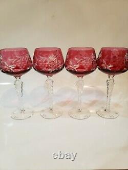 4 Vintage Nachtmann Traube Crystal Cut To Clear Wine Goblet Glasses, Cranberry