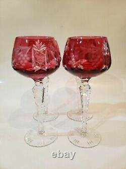 4 Vintage Nachtmann Traube Crystal Cut To Clear Wine Goblet Glasses, Cranberry