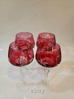 4 Vintage Nachtmann Traube Crystal Cut To Clear Wine Goblet Glasses, Cranberry