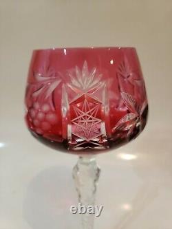 4 Vintage Nachtmann Traube Crystal Cut To Clear Wine Goblet Glasses, Cranberry