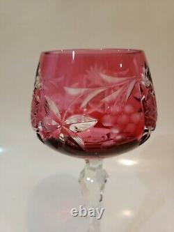 4 Vintage Nachtmann Traube Crystal Cut To Clear Wine Goblet Glasses, Cranberry