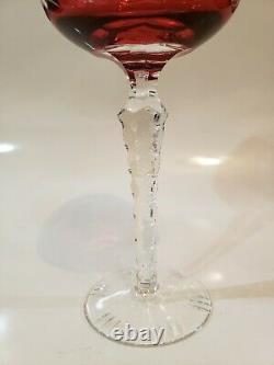 4 Vintage Nachtmann Traube Crystal Cut To Clear Wine Goblet Glasses, Cranberry