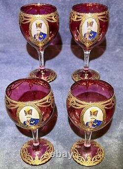 4 Vintage Naser Al-Din Shah Qajar Persian Czar Red / Gold Wine Glasses 6