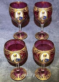 4 Vintage Naser Al-Din Shah Qajar Persian Czar Red / Gold Wine Glasses 6