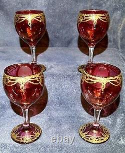 4 Vintage Naser Al-Din Shah Qajar Persian Czar Red / Gold Wine Glasses 6