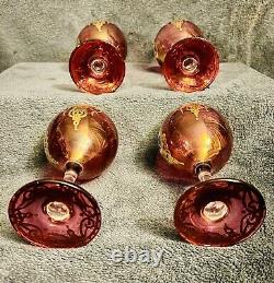 4 Vintage Naser Al-Din Shah Qajar Persian Czar Red / Gold Wine Glasses 6
