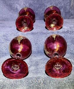 4 Vintage Naser Al-Din Shah Qajar Persian Czar Red / Gold Wine Glasses 6