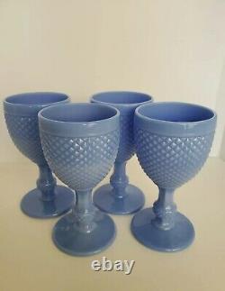 4 Vintage Pv Glass French Portieux Vallerysthal Blue Opaline 6 1/2 Wine Goblets