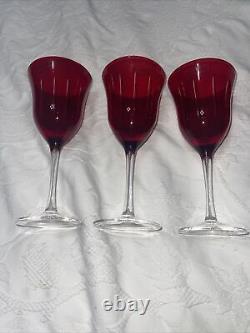 4 Vintage RUBY COLOR CUT TO CLEAR Wine Glasses Goblets One Piece No Applied