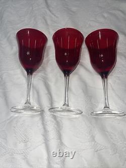 4 Vintage RUBY COLOR CUT TO CLEAR Wine Glasses Goblets One Piece No Applied