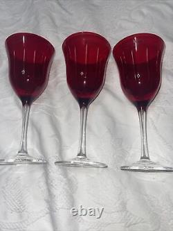 4 Vintage RUBY COLOR CUT TO CLEAR Wine Glasses Goblets One Piece No Applied