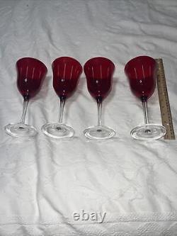 4 Vintage RUBY COLOR CUT TO CLEAR Wine Glasses Goblets One Piece No Applied