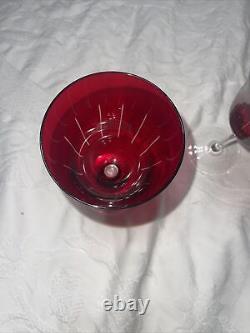 4 Vintage RUBY COLOR CUT TO CLEAR Wine Glasses Goblets One Piece No Applied