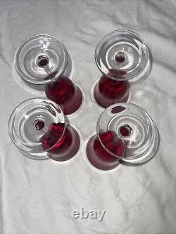 4 Vintage RUBY COLOR CUT TO CLEAR Wine Glasses Goblets One Piece No Applied