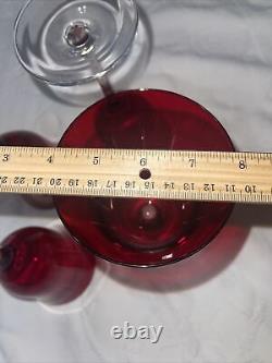 4 Vintage RUBY COLOR CUT TO CLEAR Wine Glasses Goblets One Piece No Applied