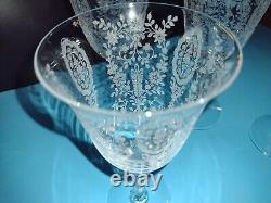 4 Vintage Tiffin June Night Wine Goblets Elegant Etched Glass Stems Fostoria